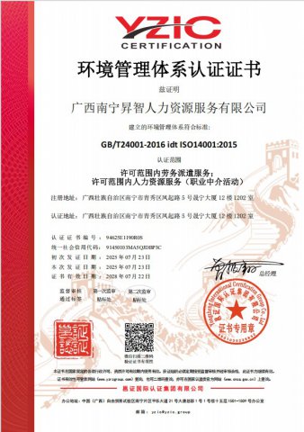 广西南宁昇智人力资源服务有限公司成功获得ISO“三体系”认证